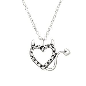 Sterling Silver Black CZ Devil Heart Necklace - Edgy Romance